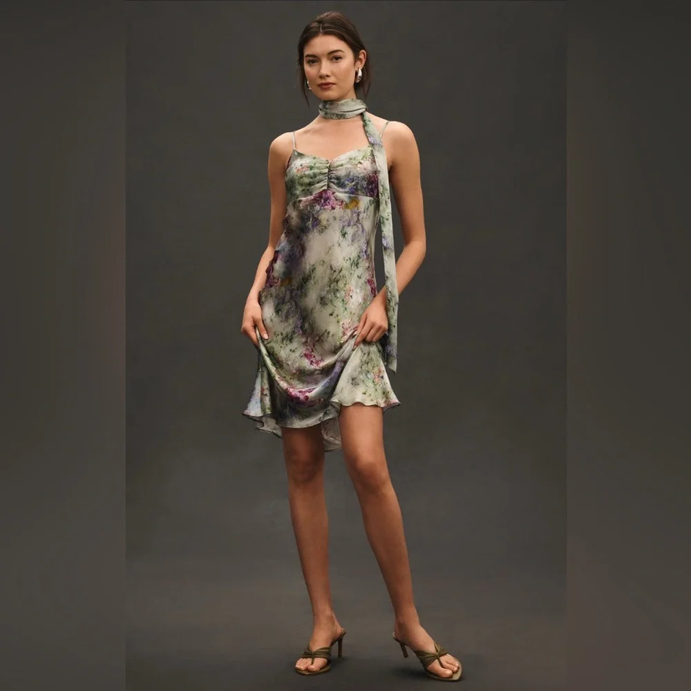 By Anthropologie Sweetheart Neck Scarf Crinkle Midi Dress - Picture 5 of 6